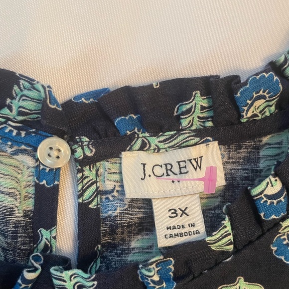 J. Crew Navy Linen/Cotton Blue Sleeveless Patterned Top, Keyhole Back, Size 3X - Picture 3 of 10